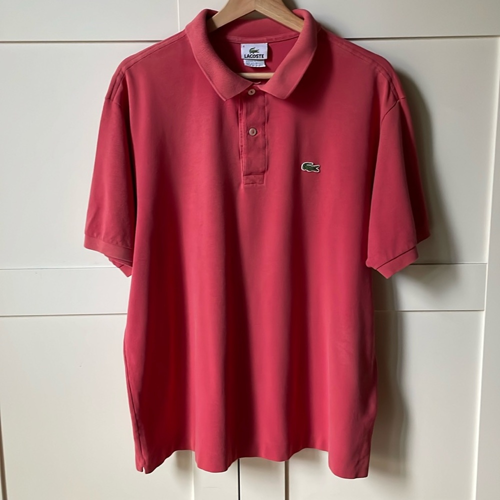 Lacoste Mens Polo Vintage Alligator size 6/L Salmon Pink Red